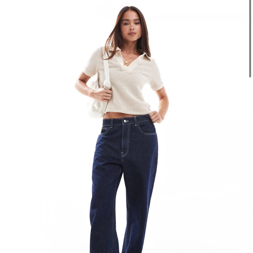 ASOS Design Cream Textured Polo Top